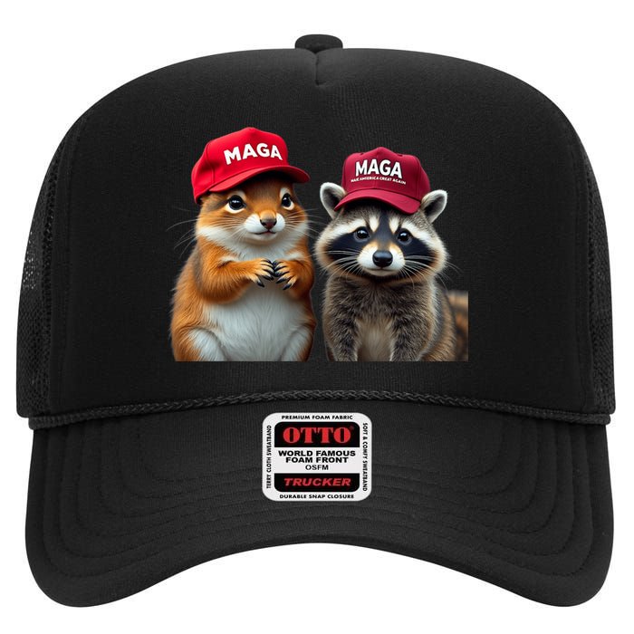 Social Media Star Peanut The Squirrel & Fred The Raccoon High Crown Mesh Back Trucker Hat