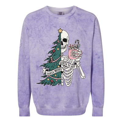Sorta Merry Sorta Scary Funny Halloween Christmas Skeleton Colorblast Crewneck Sweatshirt