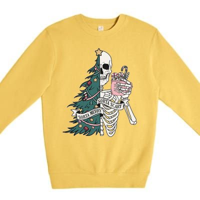 Sorta Merry Sorta Scary Funny Halloween Christmas Skeleton Premium Crewneck Sweatshirt