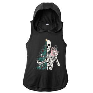 Sorta Merry Sorta Scary Funny Halloween Christmas Skeleton Ladies PosiCharge Tri-Blend Wicking Draft Hoodie Tank