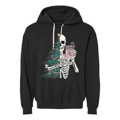 Sorta Merry Sorta Scary Funny Halloween Christmas Skeleton Garment-Dyed Fleece Hoodie