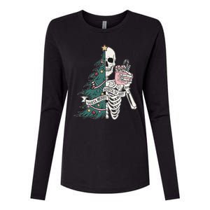 Sorta Merry Sorta Scary Funny Halloween Christmas Skeleton Womens Cotton Relaxed Long Sleeve T-Shirt