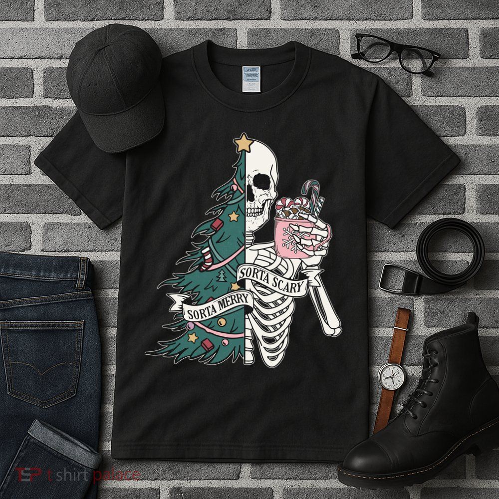 Sorta Merry Sorta Scary Funny Halloween Christmas Skeleton Tall T-Shirt