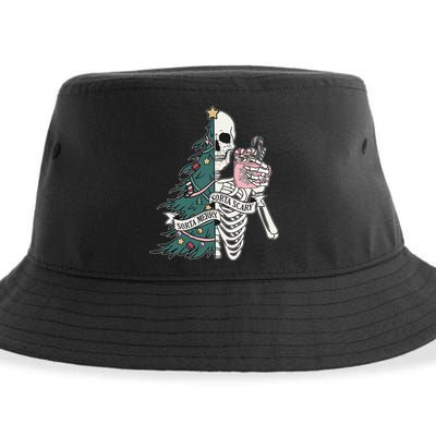 Sorta Merry Sorta Scary Funny Halloween Christmas Skeleton Sustainable Bucket Hat