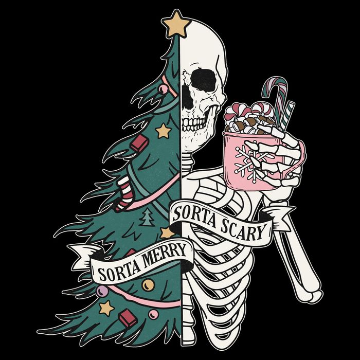 Sorta Merry Sorta Scary Funny Halloween Christmas Skeleton Drawstring Bag