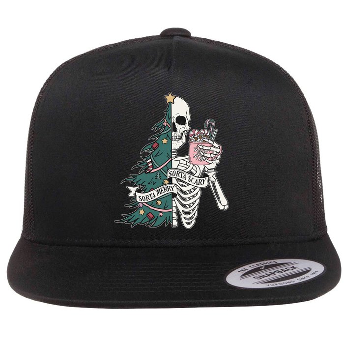 Sorta Merry Sorta Scary Funny Halloween Christmas Skeleton Flatbill Hat
