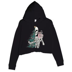 Sorta Merry Sorta Scary Funny Halloween Christmas Skeleton Crop Fleece Hoodie