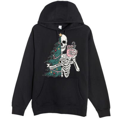 Sorta Merry Sorta Scary Funny Halloween Christmas Skeleton Premium Pullover Hoodie