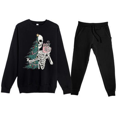 Sorta Merry Sorta Scary Funny Halloween Christmas Skeleton Premium Crewneck Sweatsuit Set