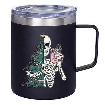 Sorta Merry Sorta Scary Funny Halloween Christmas Skeleton 12oz Stainless Steel Coffee Mug