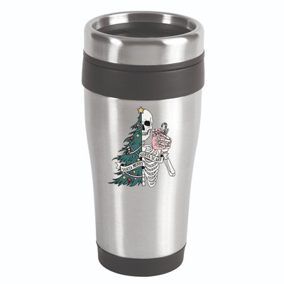 Sorta Merry Sorta Scary Funny Halloween Christmas Skeleton 16oz Travel Tumbler