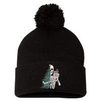 Sorta Merry Sorta Scary Funny Halloween Christmas Skeleton Pom Pom 12in Knit Beanie