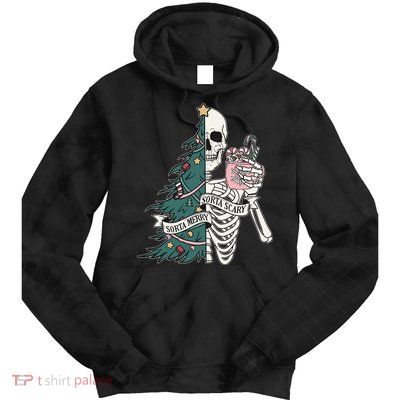Sorta Merry Sorta Scary Funny Halloween Christmas Skeleton Tie Dye Hoodie