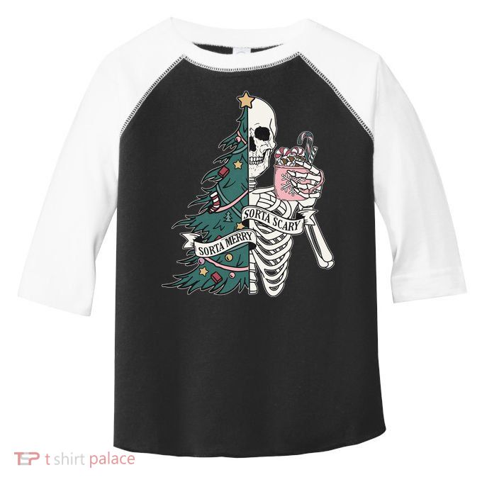 Sorta Merry Sorta Scary Funny Halloween Christmas Skeleton Toddler Fine Jersey T-Shirt