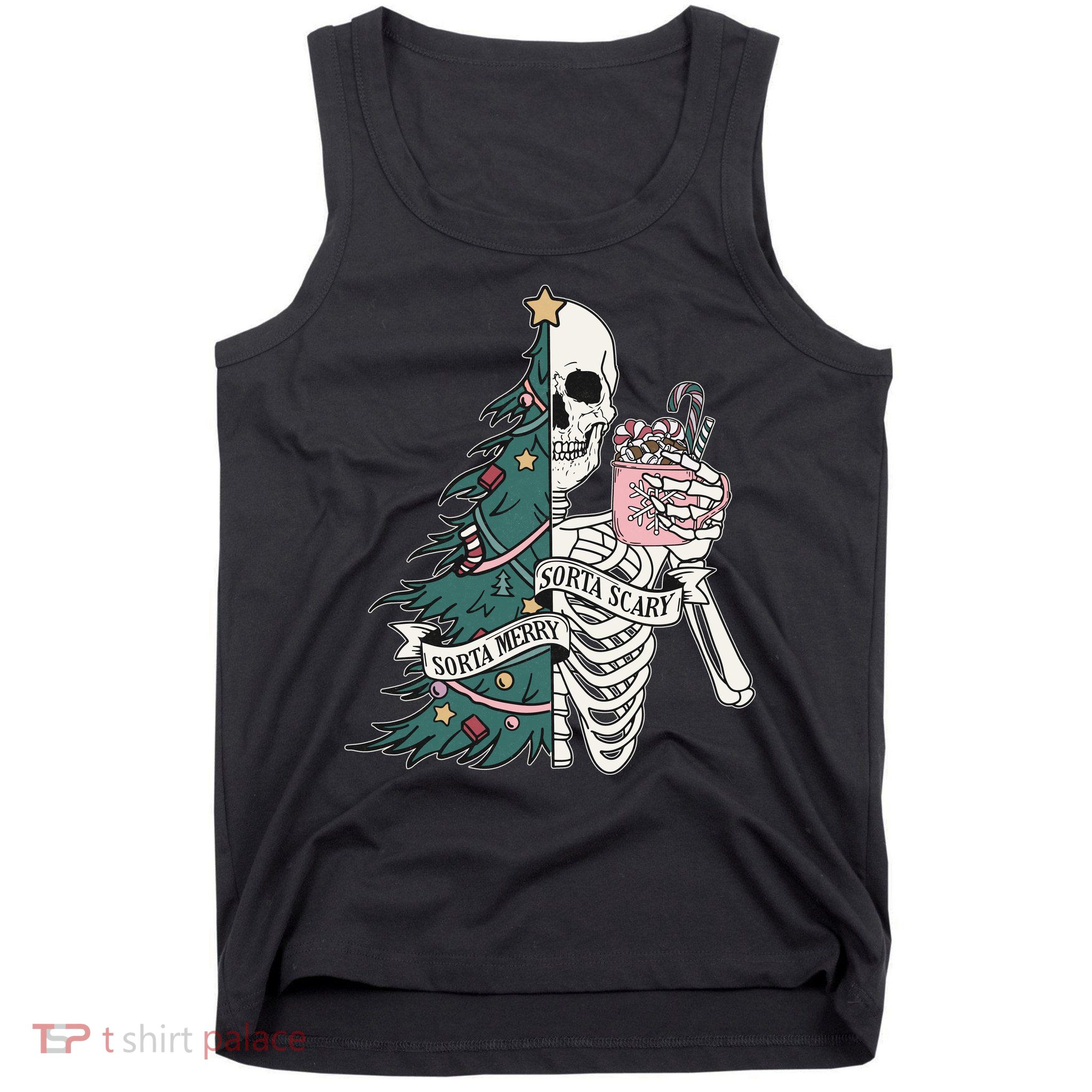 Sorta Merry Sorta Scary Funny Halloween Christmas Skeleton Tank Top