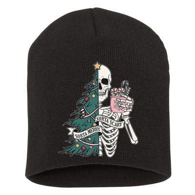 Sorta Merry Sorta Scary Funny Halloween Christmas Skeleton Short Acrylic Beanie