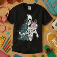 Sorta Merry Sorta Scary Funny Halloween Christmas Skeleton Kids T-Shirt