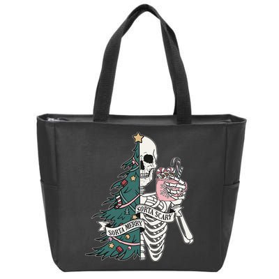 Sorta Merry Sorta Scary Funny Halloween Christmas Skeleton Zip Tote Bag