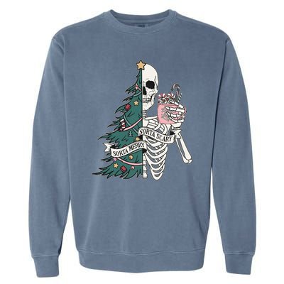 Sorta Merry Sorta Scary Funny Halloween Christmas Skeleton Garment-Dyed Sweatshirt