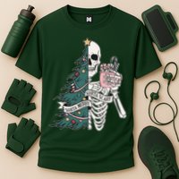 Sorta Merry Sorta Scary Funny Halloween Christmas Skeleton Cooling Performance Crew T-Shirt
