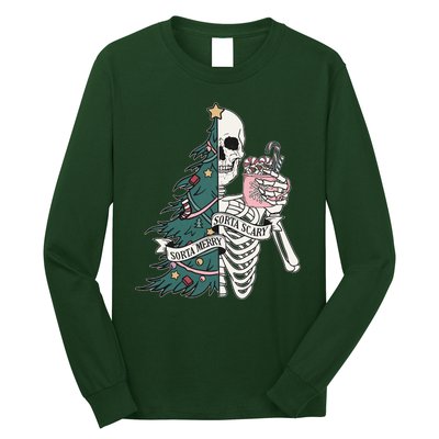 Sorta Merry Sorta Scary Funny Halloween Christmas Skeleton Long Sleeve Shirt