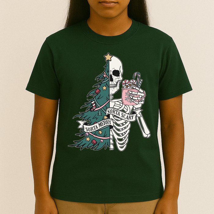 Sorta Merry Sorta Scary Funny Halloween Christmas Skeleton T-Shirt