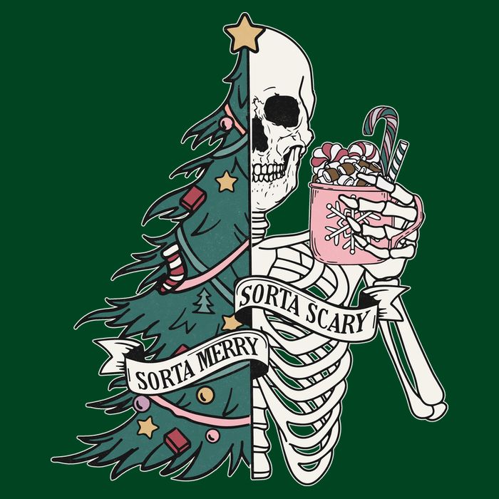 Sorta Merry Sorta Scary Funny Halloween Christmas Skeleton Button