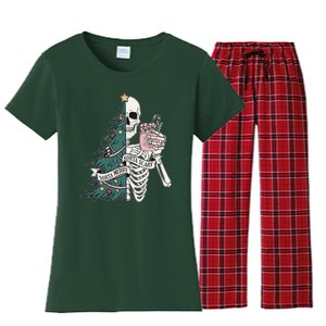 Sorta Merry Sorta Scary Funny Halloween Christmas Skeleton Women's Flannel Pajama Set