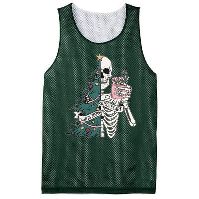 Sorta Merry Sorta Scary Funny Halloween Christmas Skeleton Mesh Reversible Basketball Jersey Tank