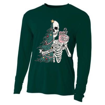 Sorta Merry Sorta Scary Funny Halloween Christmas Skeleton Cooling Performance Long Sleeve Crew