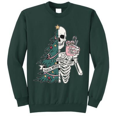 Sorta Merry Sorta Scary Funny Halloween Christmas Skeleton Tall Sweatshirt