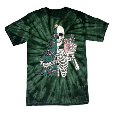 Sorta Merry Sorta Scary Funny Halloween Christmas Skeleton Tie-Dye T-Shirt