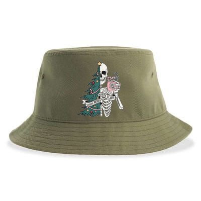 Sorta Merry Sorta Scary Funny Halloween Christmas Skeleton Sustainable Bucket Hat