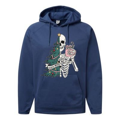 Sorta Merry Sorta Scary Funny Halloween Christmas Skeleton Performance Fleece Hoodie