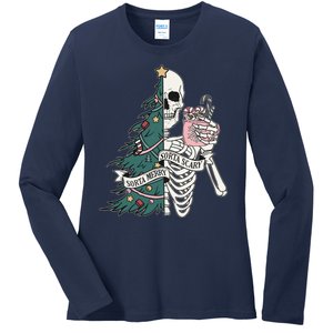 Sorta Merry Sorta Scary Funny Halloween Christmas Skeleton Ladies Long Sleeve Shirt