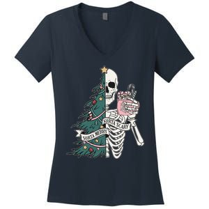 Sorta Merry Sorta Scary Funny Halloween Christmas Skeleton Women's V-Neck T-Shirt