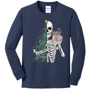 Sorta Merry Sorta Scary Funny Halloween Christmas Skeleton Kids Long Sleeve Shirt