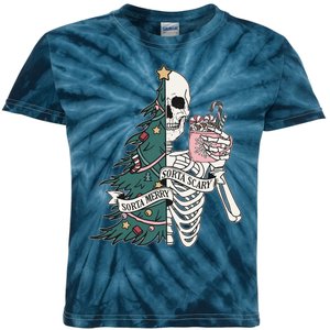 Sorta Merry Sorta Scary Funny Halloween Christmas Skeleton Kids Tie-Dye T-Shirt