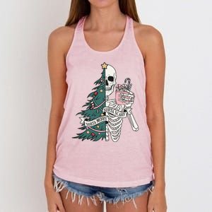 Sorta Merry Sorta Scary Funny Halloween Christmas Skeleton Women's Knotted Racerback Tank