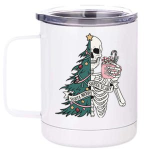 Sorta Merry Sorta Scary Funny Halloween Christmas Skeleton 12 oz Stainless Steel Tumbler Cup