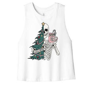 Sorta Merry Sorta Scary Funny Halloween Christmas Skeleton Women's Racerback Cropped Tank