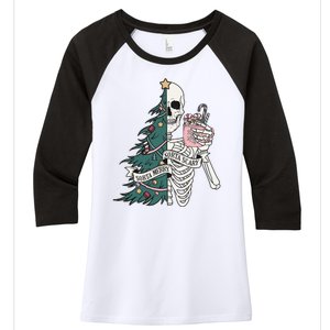 Sorta Merry Sorta Scary Funny Halloween Christmas Skeleton Women's Tri-Blend 3/4-Sleeve Raglan Shirt