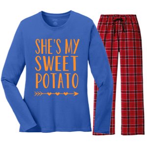 SheS My Sweet Potato Thanksgiving Halloween Matching Couple Meaningful Gift Women's Long Sleeve Flannel Pajama Set 