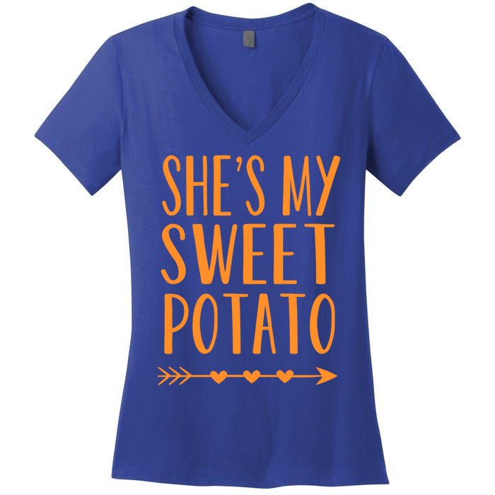 SheS My Sweet Potato Thanksgiving Halloween Matching Couple Meaningful Gift Women's V-Neck T-Shirt