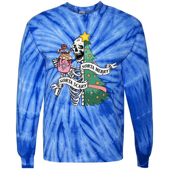 Sorta Merry Sorta Scary Christmas Christmas Skeleton  Tie-Dye Long Sleeve Shirt