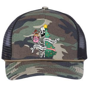 Sorta Merry Sorta Scary Christmas Christmas Skeleton  Retro Rope Trucker Hat Cap