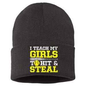 Softball Mom Softball Dad I Teach My To Hit And Steal Sustainable Knit Beanie