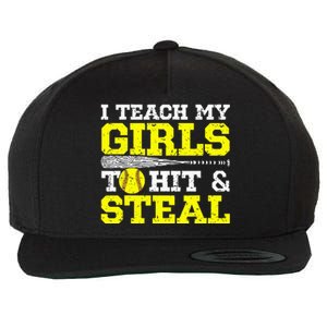 Softball Mom Softball Dad I Teach My To Hit And Steal Wool Snapback Cap