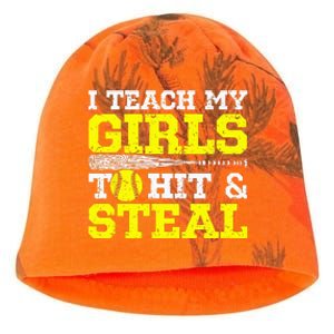 Softball Mom Softball Dad I Teach My To Hit And Steal Kati - Camo Knit Beanie