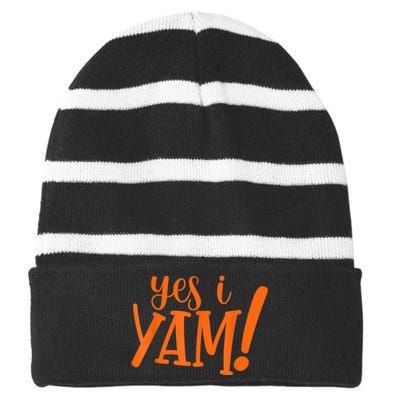 She's My Sweet Potato I YAM Thanksgiving Couple's Matching Striped Beanie with Solid Band